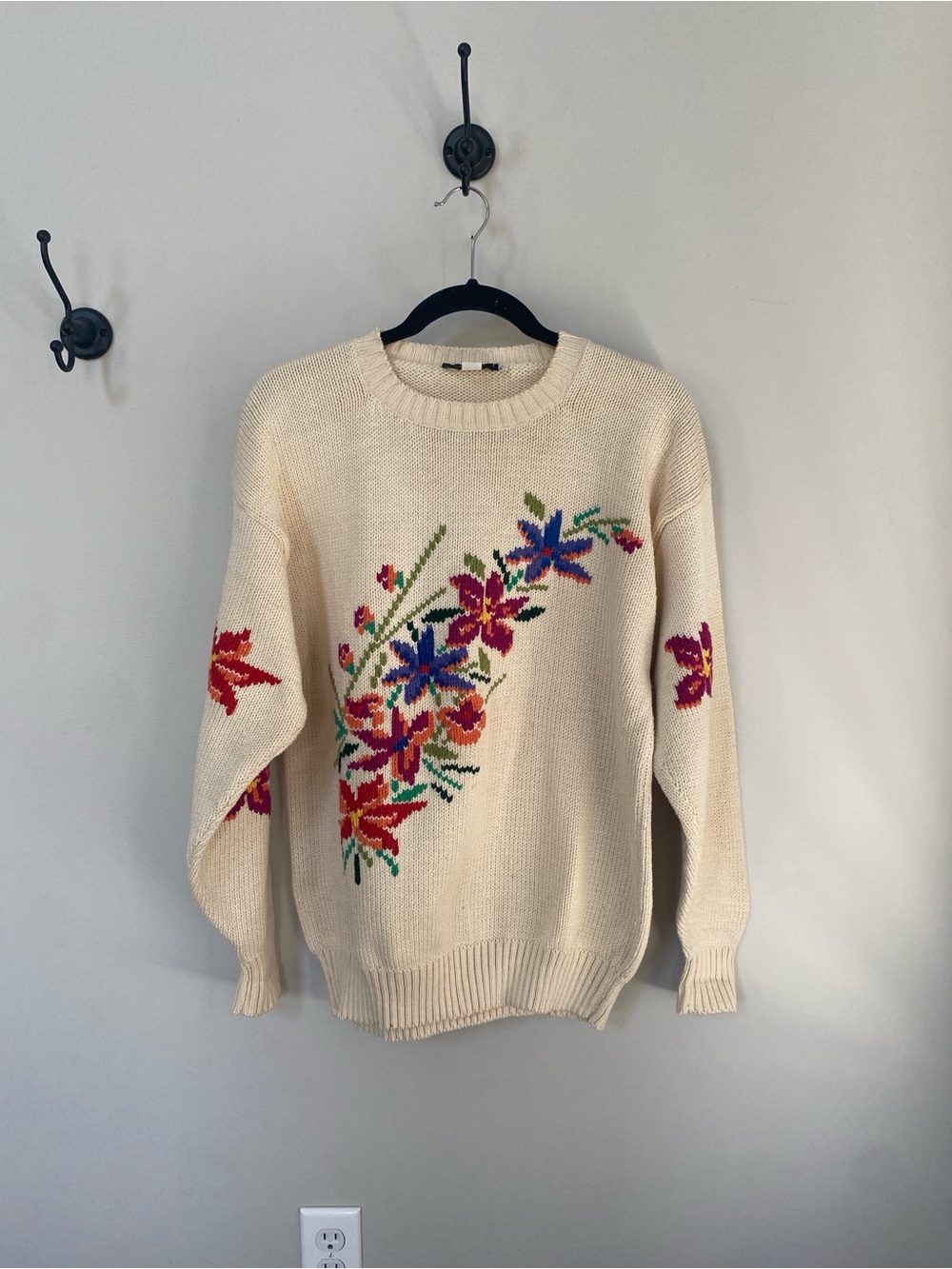 Cottagecore 80’s Floral Chunky Knitted Crew Sweater women’s size medium